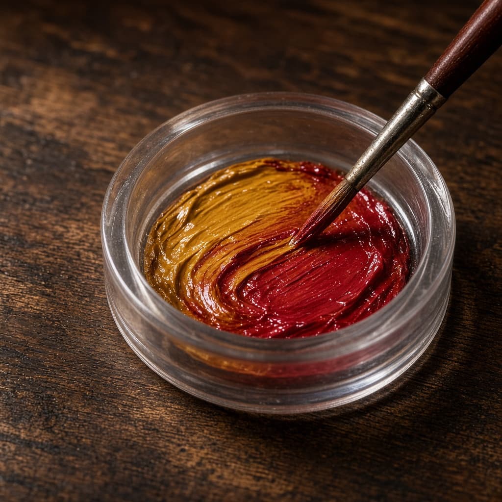 Pinceau déposant le pigment dans un moule