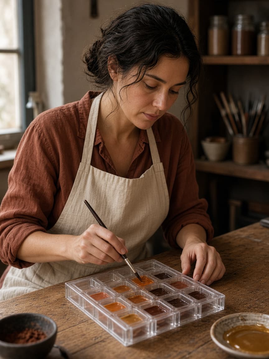 Siwar peignant un moule à l’atelier